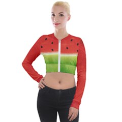 Juicy Paint Texture Watermelon Red And Green Watercolor Long Sleeve Cropped Velvet Jacket by genx