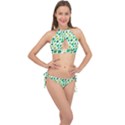 Leaves Green Modern Pattern Naive retro leaf organic Cross Front Halter Bikini Set View1