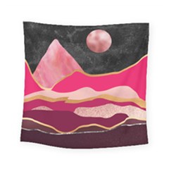 Pink And Black Abstract Mountain Landscape Square Tapestry (small) by charliecreates