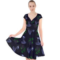 Gothic Girl Rose Black Pattern Cap Sleeve Front Wrap Midi Dress by snowwhitegirl