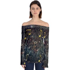 Music Clef Musical Note Background Off Shoulder Long Sleeve Top by Bajindul