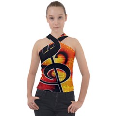 Clef Music Lines Notenblatt Cross Neck Velour Top by HermanTelo
