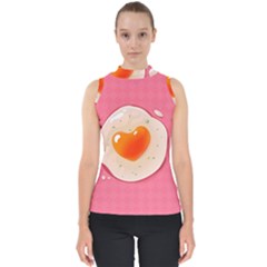 Omelette Heart Pink Valentine Mock Neck Shell Top