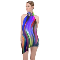Lines Swinging Plasma Cross Halter Asymmetric Satin Top