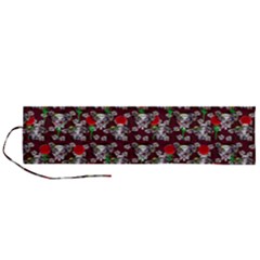 Heart Skeleton Face Pattern Burgundy Roll Up Canvas Pencil Holder (l)