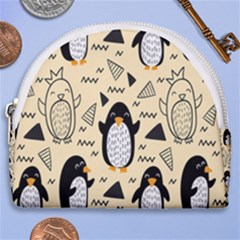 Hand Drawn Penguin Doodle Pattern Horseshoe Style Canvas Pouch