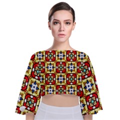 Church Pattern Church Texture Tie Back Butterfly Sleeve Chiffon Top
