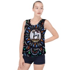 Spain Catalonia Montserrat Church  Stained Glass Bubble Hem Chiffon Tank Top