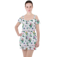 Leaves Ruffle Cut Out Chiffon Playsuit