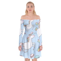 Unicorn Seamless Pattern Background Vector Off Shoulder Skater Dress by Sobalvarro