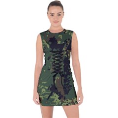 Military Background Grunge Style Lace Up Front Bodycon Dress by Vaneshart