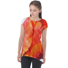 Tulip Watercolor Red And Black Stripes Cap Sleeve High Low Top