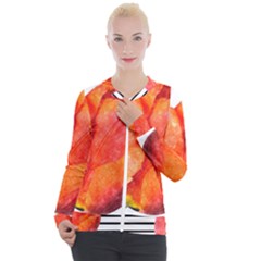 Tulip Watercolor Red And Black Stripes Casual Zip Up Jacket