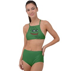 Pepe The Frog Smug Face With Smile And Hand On Chin Meme Kekistan All Over Print Green High Waist Tankini Set