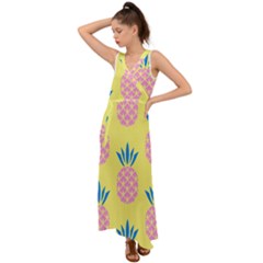 Summer Pineapple Seamless Pattern V-neck Chiffon Maxi Dress by Sobalvarro