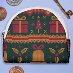 Knitted Christmas Pattern Horseshoe Style Canvas Pouch