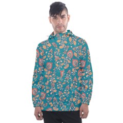 Teal Floral Paisley Men s Front Pocket Pullover Windbreaker by mccallacoulture