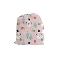 Cute Snowman Christmas Season Seamless Pattern Drawstring Pouch (medium)