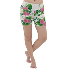 Cute Pink Flowers With Leaves-pattern Lightweight Velour Yoga Shorts by BangZart