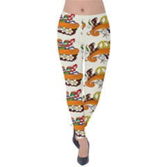 Love And Flowers And Peace Fo All Hippies Velvet Leggings by DinzDas