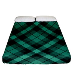 Biscay Green Black Plaid Fitted Sheet (california King Size) by SpinnyChairDesigns