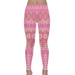 Boho Pink Floral Pattern Lightweight Velour Classic Yoga Leggings by SpinnyChairDesigns