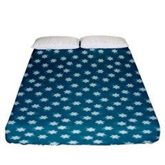 Teal White Floral Print Fitted Sheet (king Size) by SpinnyChairDesigns