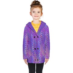 Boho Purple Floral Print Kids  Double Breasted Button Coat