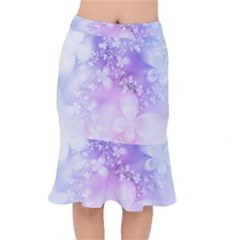 White Purple Floral Print Short Mermaid Skirt by SpinnyChairDesigns