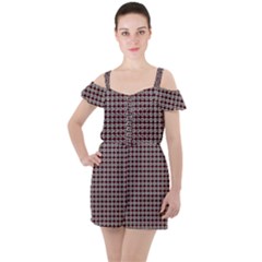 Red Halloween Spider Tile Pattern Ruffle Cut Out Chiffon Playsuit
