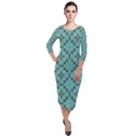 Tiles Quarter Sleeve Midi Velour Bodycon Dress