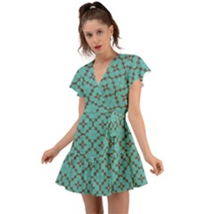 Tiles Flutter Sleeve Wrap Dress