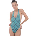 Tiles Backless Halter One Piece Swimsuit