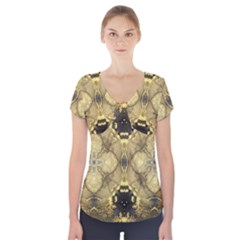 Black And Gold Short Sleeve Front Detail Top