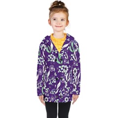 Floral Blue Pattern  Kids  Double Breasted Button Coat