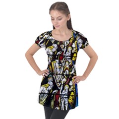 Christian Window Glass Art Print Puff Sleeve Tunic Top