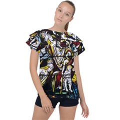 Christian Window Glass Art Print Ruffle Collar Chiffon Blouse