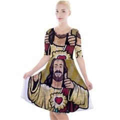 Buddy Christ Quarter Sleeve A-line Dress by Valentinaart
