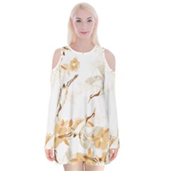 Birds And Flowers  Velvet Long Sleeve Shoulder Cutout Dress by Sobalvarro