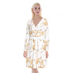 Birds And Flowers  Long Sleeve Velvet Front Wrap Dress by Sobalvarro