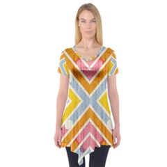 Line Pattern Cross Print Repeat Short Sleeve Tunic 