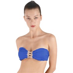Basket Weave Basket Pattern Blue Twist Bandeau Bikini Top