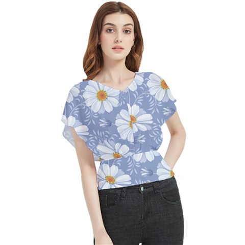 Chamomile Flowers Butterfly Chiffon Blouse by goljakoff