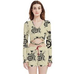 Angels Velvet Wrap Crop Top And Shorts Set