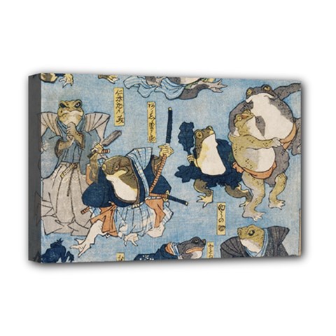 Famous Heroes Of The Kabuki Stage Played By Frogs  Deluxe Canvas 18  X 12  (stretched) by Sobalvarro