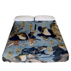 Famous Heroes Of The Kabuki Stage Played By Frogs  Fitted Sheet (queen Size) by Sobalvarro
