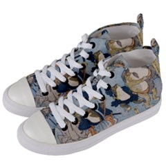 Famous Heroes Of The Kabuki Stage Played By Frogs  Women s Mid-top Canvas Sneakers by Sobalvarro