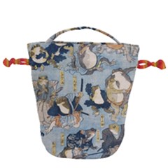 Famous Heroes Of The Kabuki Stage Played By Frogs  Drawstring Bucket Bag by Sobalvarro