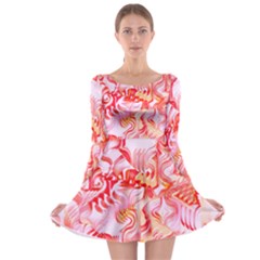 Cherry Blossom Cascades Abstract Floral Pattern Pink White  Long Sleeve Skater Dress by CrypticFragmentsDesign