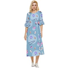 Japanese Ramen Sushi Noodles Rice Bowl Food Pattern 2 Double Cuff Midi Dress by DinzDas